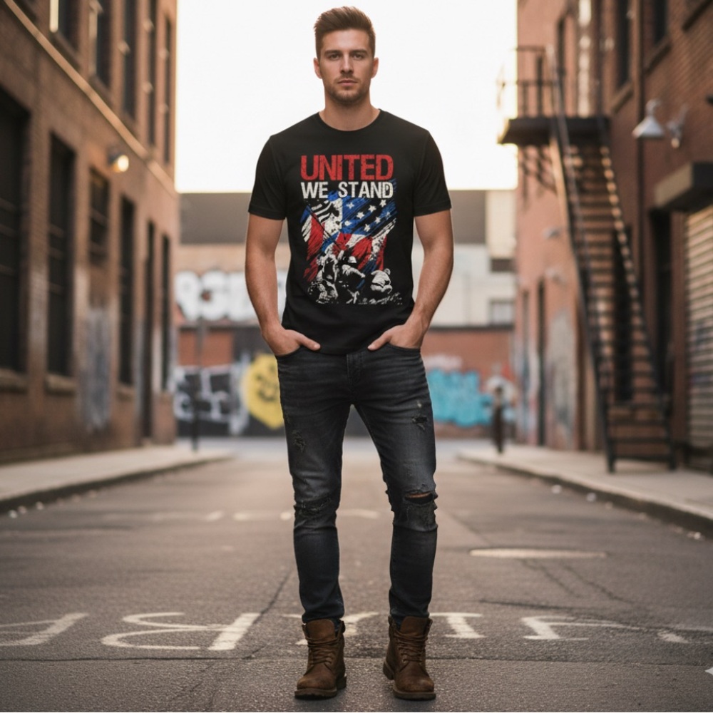 UNITED WE STAND USA SHORT SLEEVE BLACK T-SHIRT MEN'S LARGE NEW